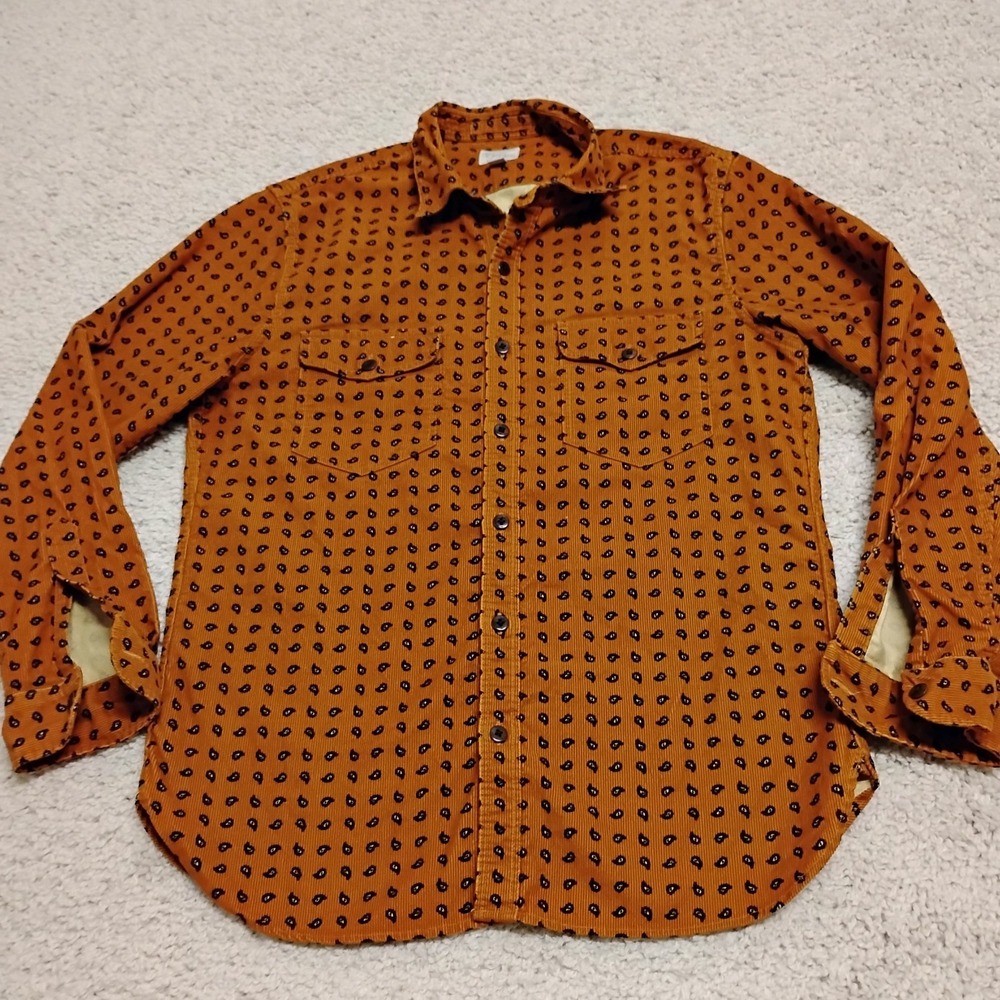 J Crew Shirt Mens Medium Orange Paisley Corduroy Button Designer Double Button